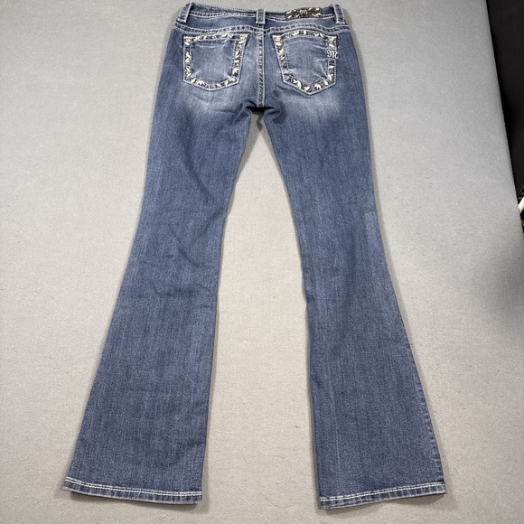 Miss Me Boot WOMENS 26 JEANS THICK STITCH RHINESTONE WHISKERING - Picture 3 of 9
